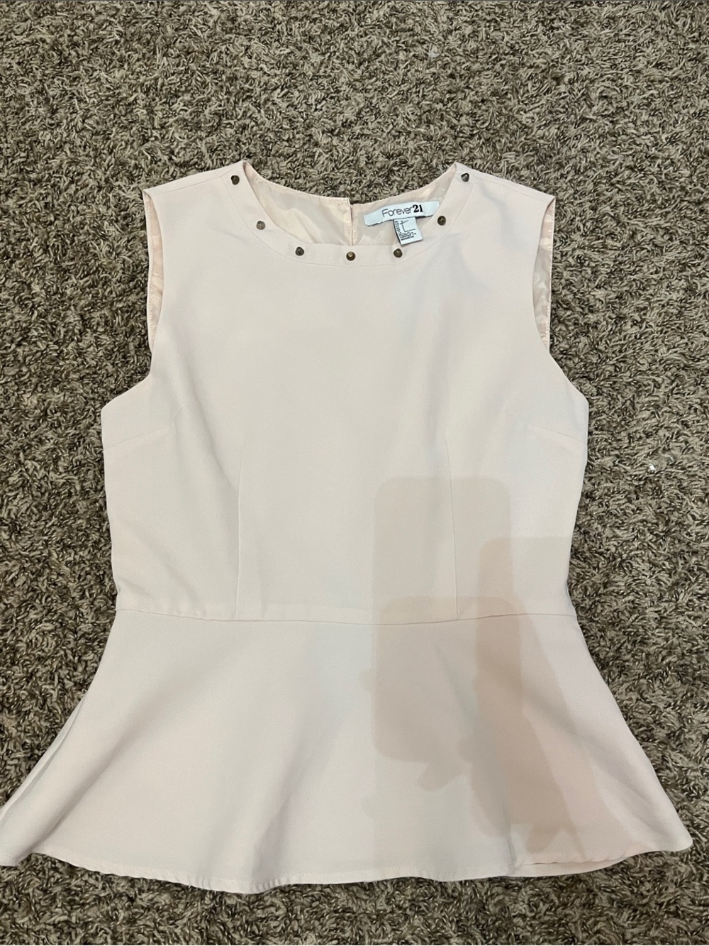 Forever 21 Blush Cream Peplum Sleeveless Top with Studded Neckline